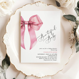 Bowtiful Baby Rosa Bow Baby Shower Inbjudningar