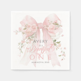 Bowtiiful One 1st Birthday Floral Bow Girls Pappersservett