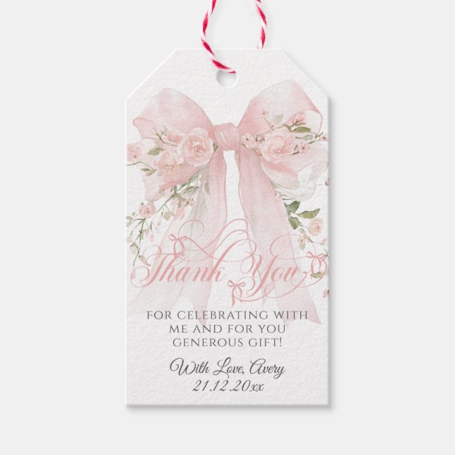 Bowtiiful One Photo 1st Birthday Floral Bow Girls Presentetikett (Framsidan)