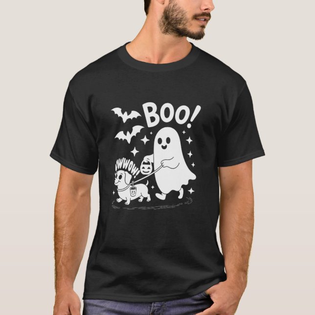 Bowwow Boo Sött Halloween-spöke och hunddesign T Shirt (Framsida)