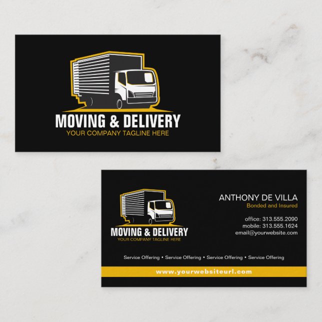 Box Lastbil Flytta Hauling Delivery Service Compan Visitkort (Fram/baksida)