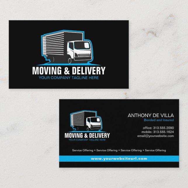 Box Lastbil Flytta Hauling Delivery Service Compan Visitkort (Fram/baksida)
