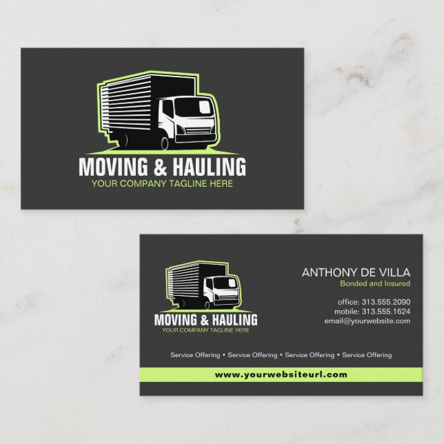 Box Lastbil Flytta, Hauling & Delivery Service Visitkort (Fram/baksida)