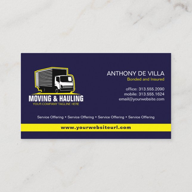 Box Lastbil Flytta, Hauling eller Delivery Service Visitkort (Baksida)