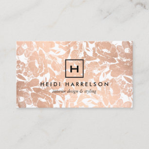 Box Logotyp Monogram med Blommönstret Ro Guld Visitkort