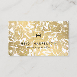 Box Logotyp Monogram med Faux Guld Blommönster Visitkort