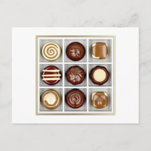 Box med chokladburkar vykort