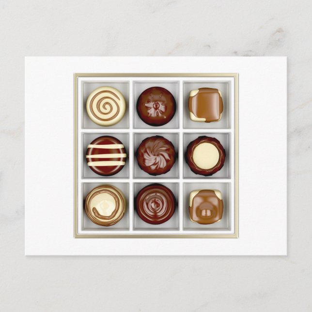 Box med chokladburkar vykort (Framsida)