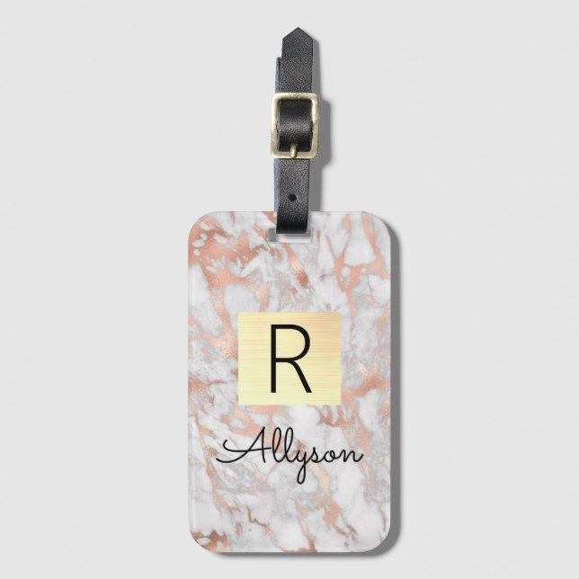 Box, Namn och Monogram, Guld, Marble Guld, Ro och Bagagebricka (Framsida vertikal)