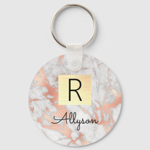 Box, Namn och Monogram Ke, Ro och Guld Marble Guld Nyckelring