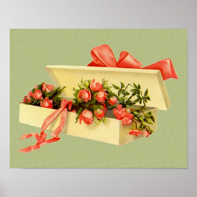 Box Rosa ros Bouquet Vintage Art Poster (Framsidan)