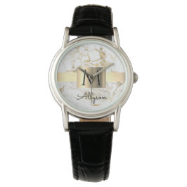 Box White & Guld Marble Guld, Black Namn Monogram Armbandsur