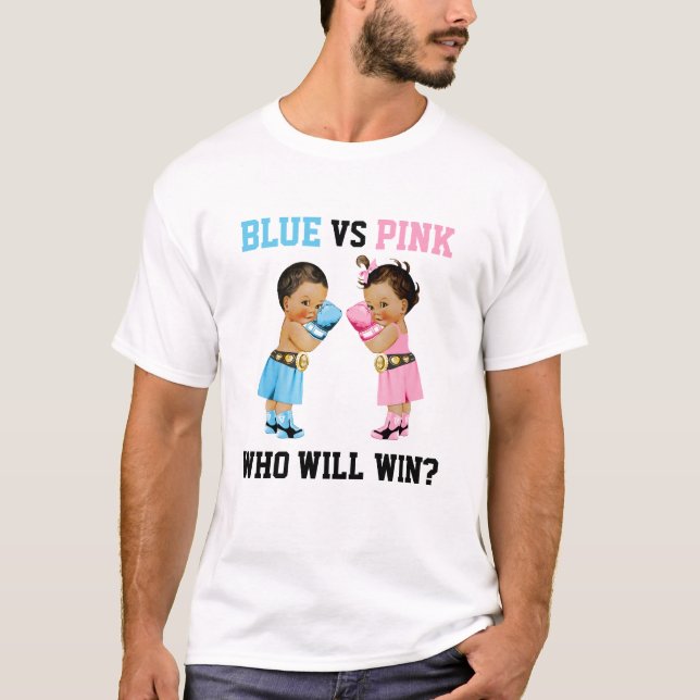 Boxande bebisar pojke eller flicka Könsbyte Blå el T Shirt (Framsida)