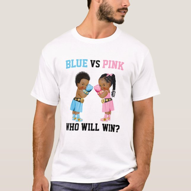 Boxande bebisar pojke eller flicka Könsbyte Blå el T Shirt (Framsida)