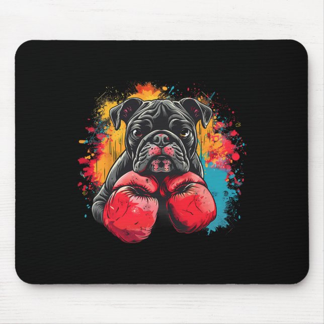 Boxande Bulldog Med Boxningshandskor Kickboxning R Musmatta (Framsidan)