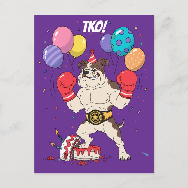 Boxande Bulldog TKO Födelsedagsavsked Konst Vykort (Framsida)