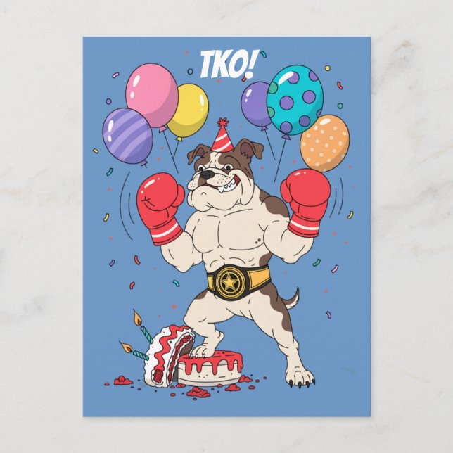 Boxande Bulldog TKO Födelsedagsavsked Konst Vykort (Framsida)