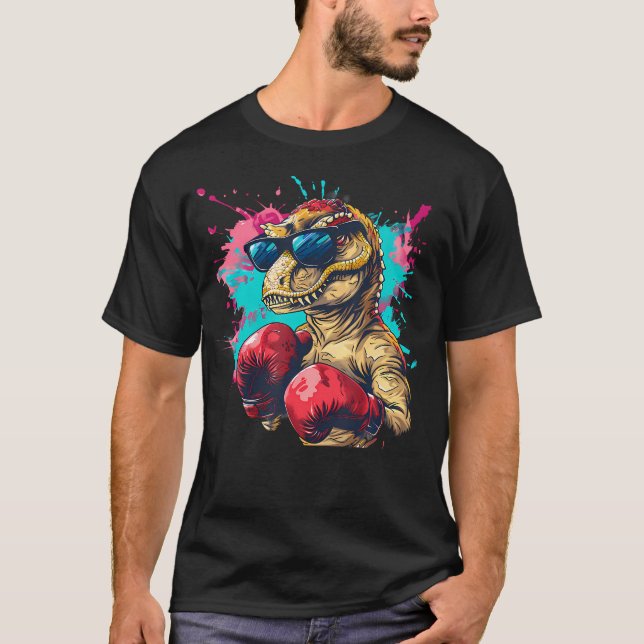 Boxande Dinosaurie Boxare T-Rex Kickboxning Dino T Shirt (Framsida)