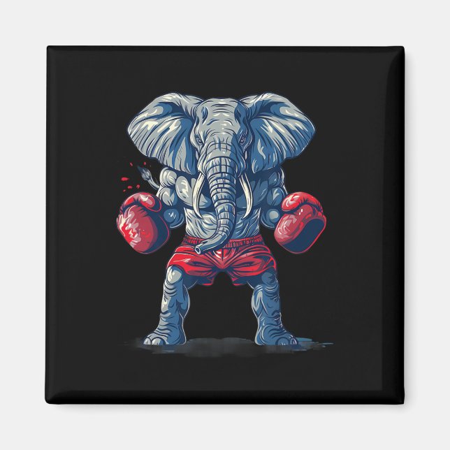 Boxande elefant med boxningshandskor kickboxning R Magnet (Framsidan)