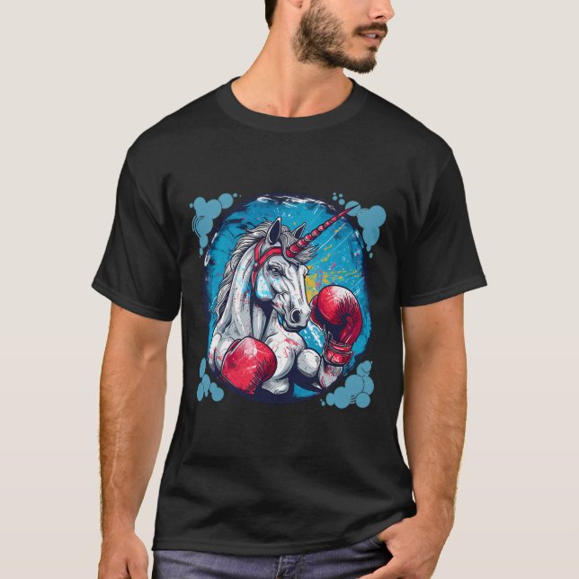 Boxande Enhörning Med Boxningshandskor Kickboxning T Shirt (Framsida)