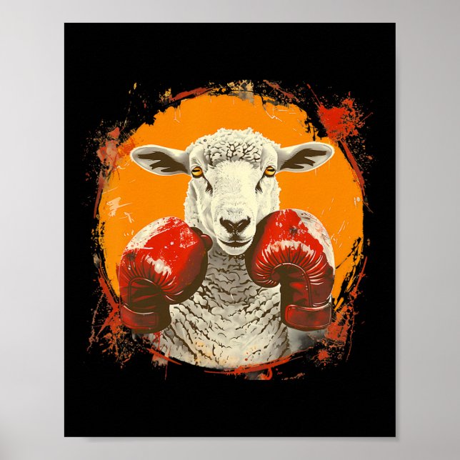 Boxande får med boxningshandskor Kickboxning Rolig Poster (Framsidan)
