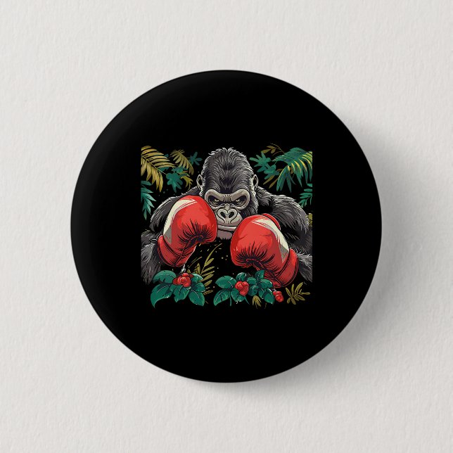 Boxande Gorilla Med Boxningshandskor Kickboxning R Knapp (Framsida)