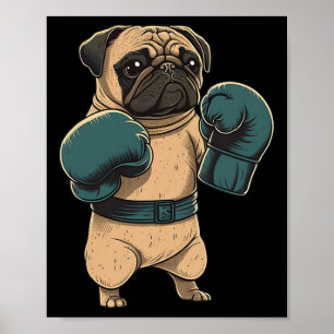 Boxande Hund Pug Boxer Boxningshandskor Mma Kickbo Poster