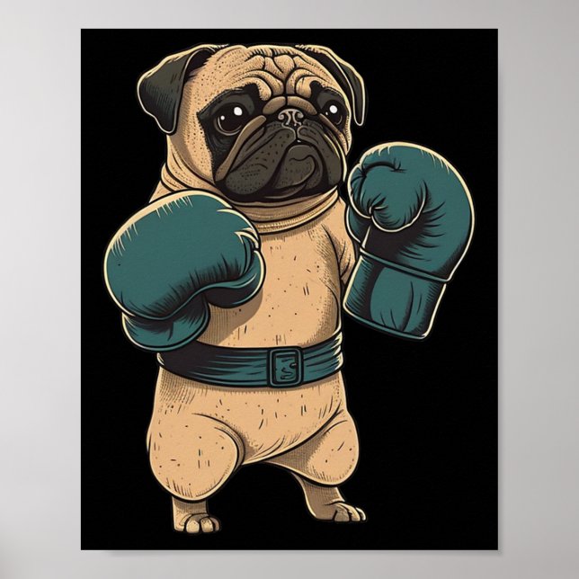 Boxande Hund Pug Boxer Boxningshandskor Mma Kickbo Poster (Framsidan)