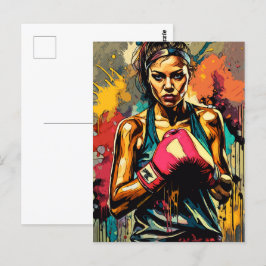 Boxande kvinna Modern fighter Kampsport Porträtt Vykort