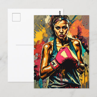 Boxande kvinna Modern fighter Kampsport Porträtt Vykort
