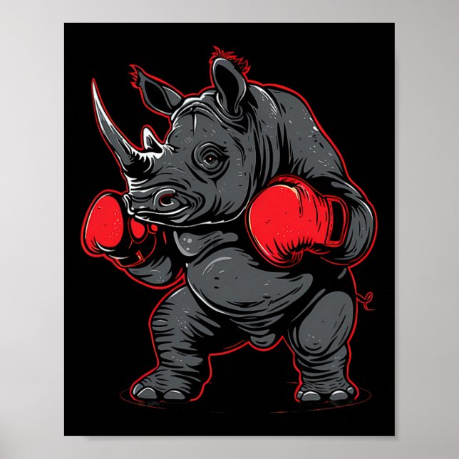Boxande Noshörning Med Boxningshandskor Kickboxnin Poster (Framsidan)