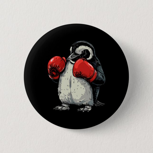Boxande pingvin med boxhandskar kickboxning rolig knapp (Framsida)
