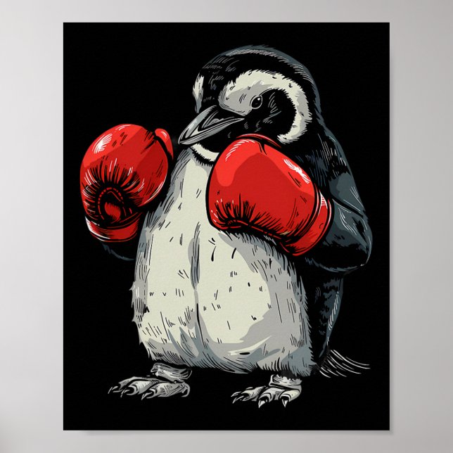 Boxande pingvin med boxhandskar kickboxning rolig poster (Framsidan)