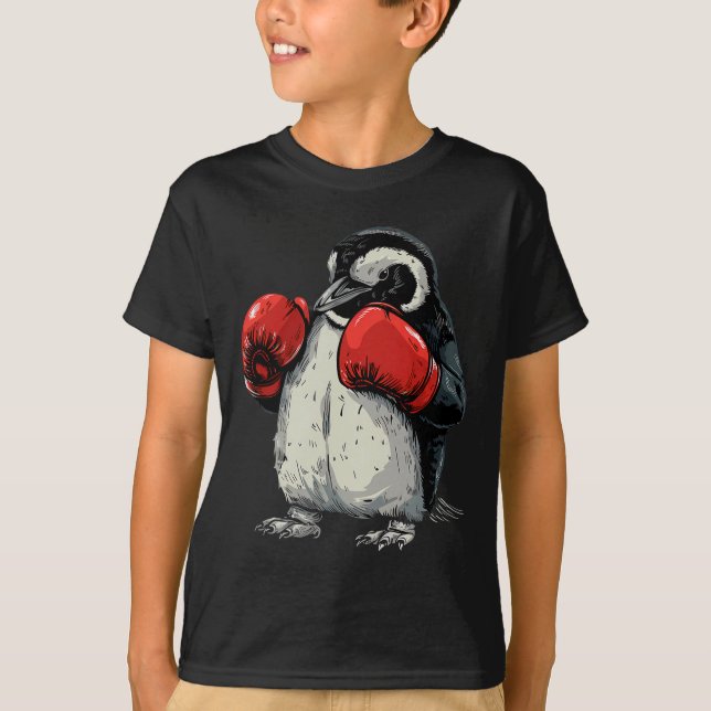 Boxande pingvin med boxhandskar kickboxning rolig t shirt (Framsida)