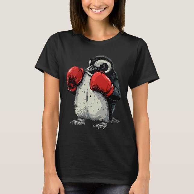 Boxande pingvin med boxhandskor kickboxning rolig t shirt (Framsida)