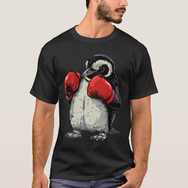 Boxande pingvin med boxningshandskor kickboxning r t shirt (Framsida)