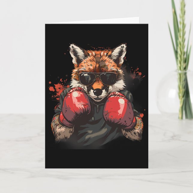 Boxande räv med boxningshandskor Kickboxning Rolig Kort (Framsida)
