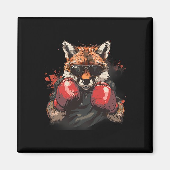 Boxande räv med boxningshandskor Kickboxning Rolig Magnet (Framsidan)