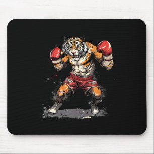 Boxande Tiger Med Boxningshandskor Kickboxning Rol Musmatta