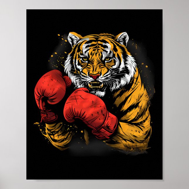 Boxande Tiger Med Boxningshandskor Kickboxning Rol Poster (Framsidan)