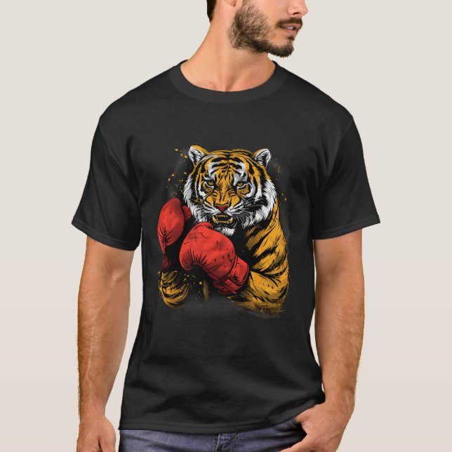 Boxande Tiger Med Boxningshandskor Kickboxning Rol T Shirt (Framsida)