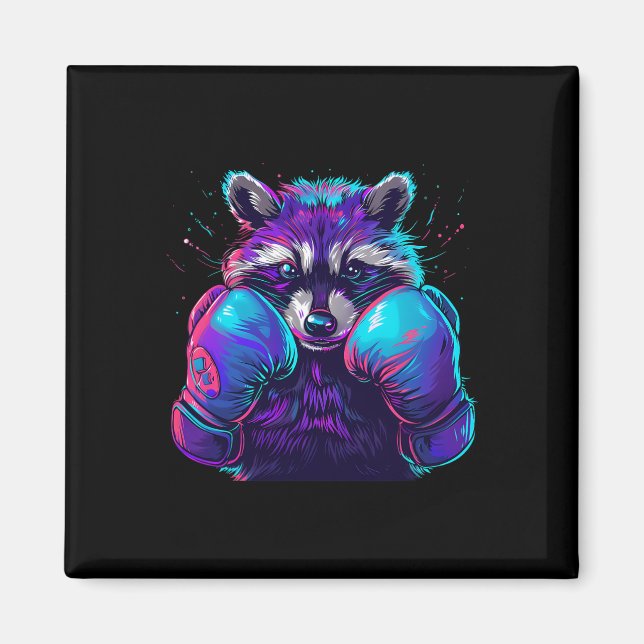 Boxande tvättbjörn med boxningshandskor kickboxnin magnet (Framsidan)