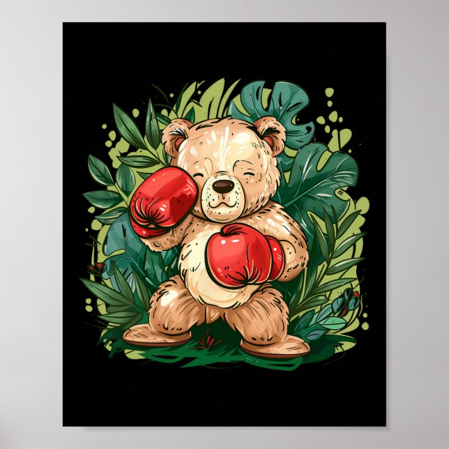 Boxar Björn Med Boxningshandskor Kickboxning Rolig Poster (Framsidan)