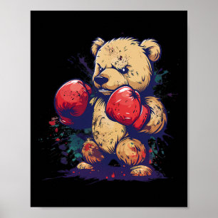 Boxar Björn Med Boxningshandskor Kickboxning Rolig Poster