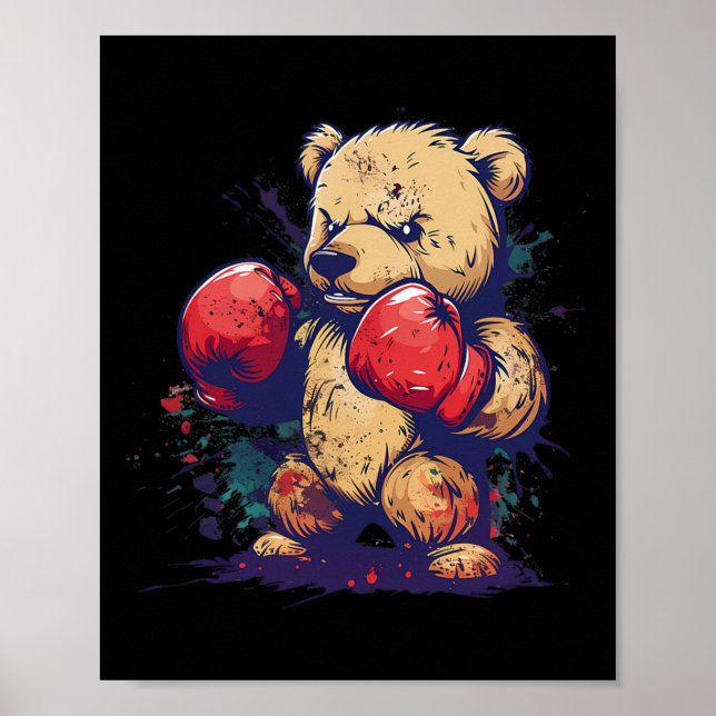 Boxar Björn Med Boxningshandskor Kickboxning Rolig Poster (Framsidan)