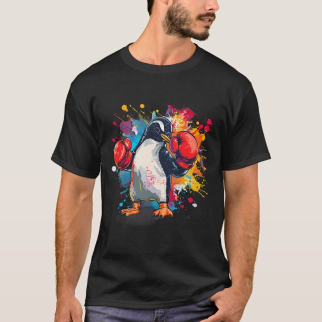 Boxar Pingvin Med Boxhandskar Kickboxning Roligt  T Shirt (Framsida)