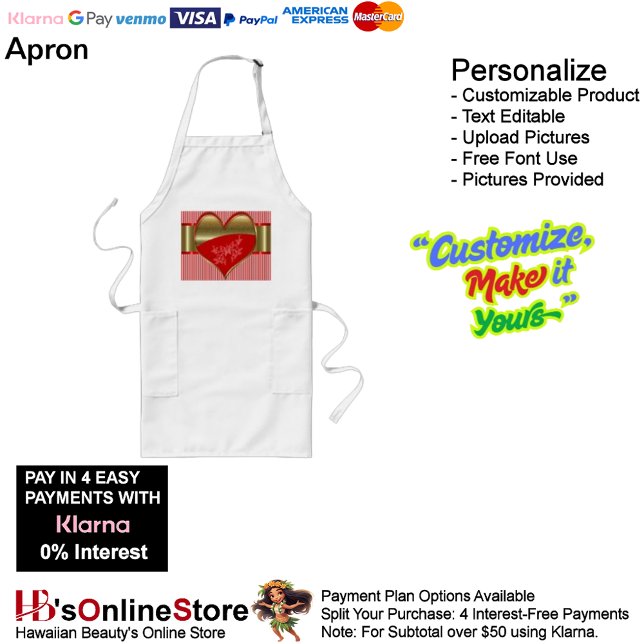 Boxar till Hearts Apron Förkläde (Boxes of Hearts Kitchen Cooking Mess Free Standard Adult Apron.)