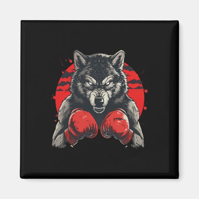 Boxar varg med boxningshandskor kickboxning rolig  magnet (Framsidan)