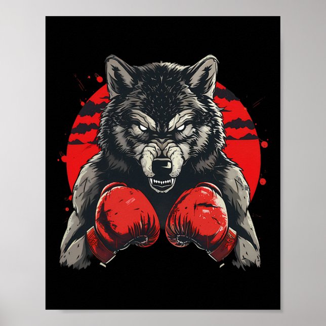 Boxar varg med boxningshandskor kickboxning rolig  poster (Framsidan)
