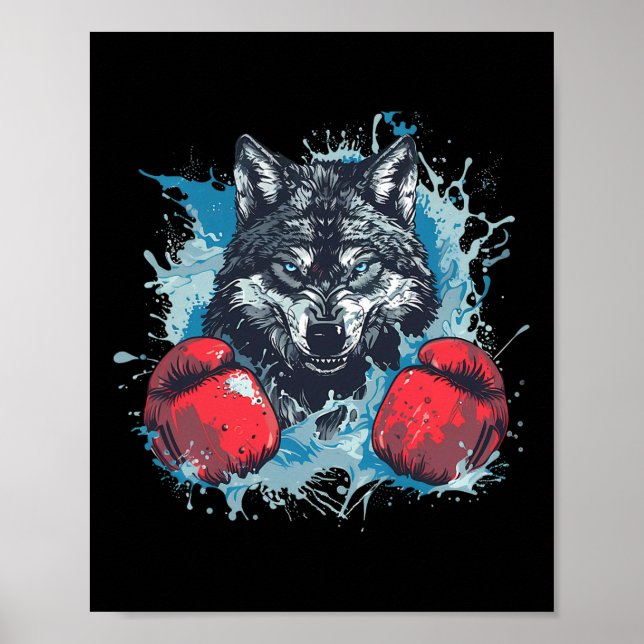 Boxar varg med boxningshandskor kickboxning rolig  poster (Framsidan)